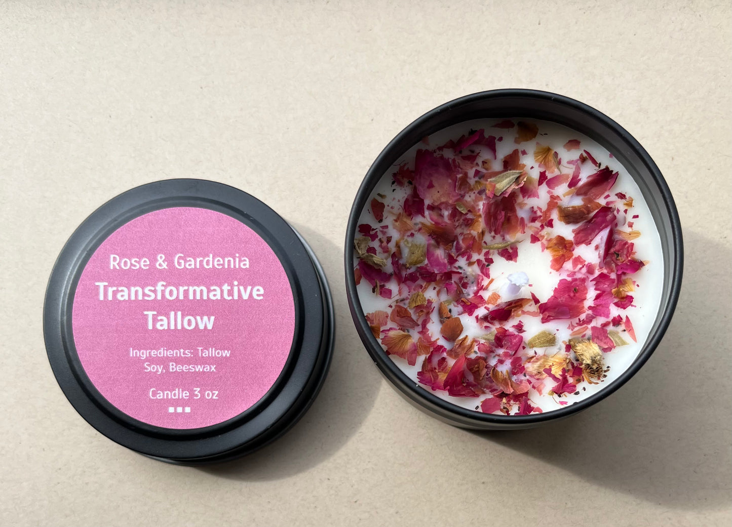 Tallow, soy and beeswax rose and gardenia 3 oz candle